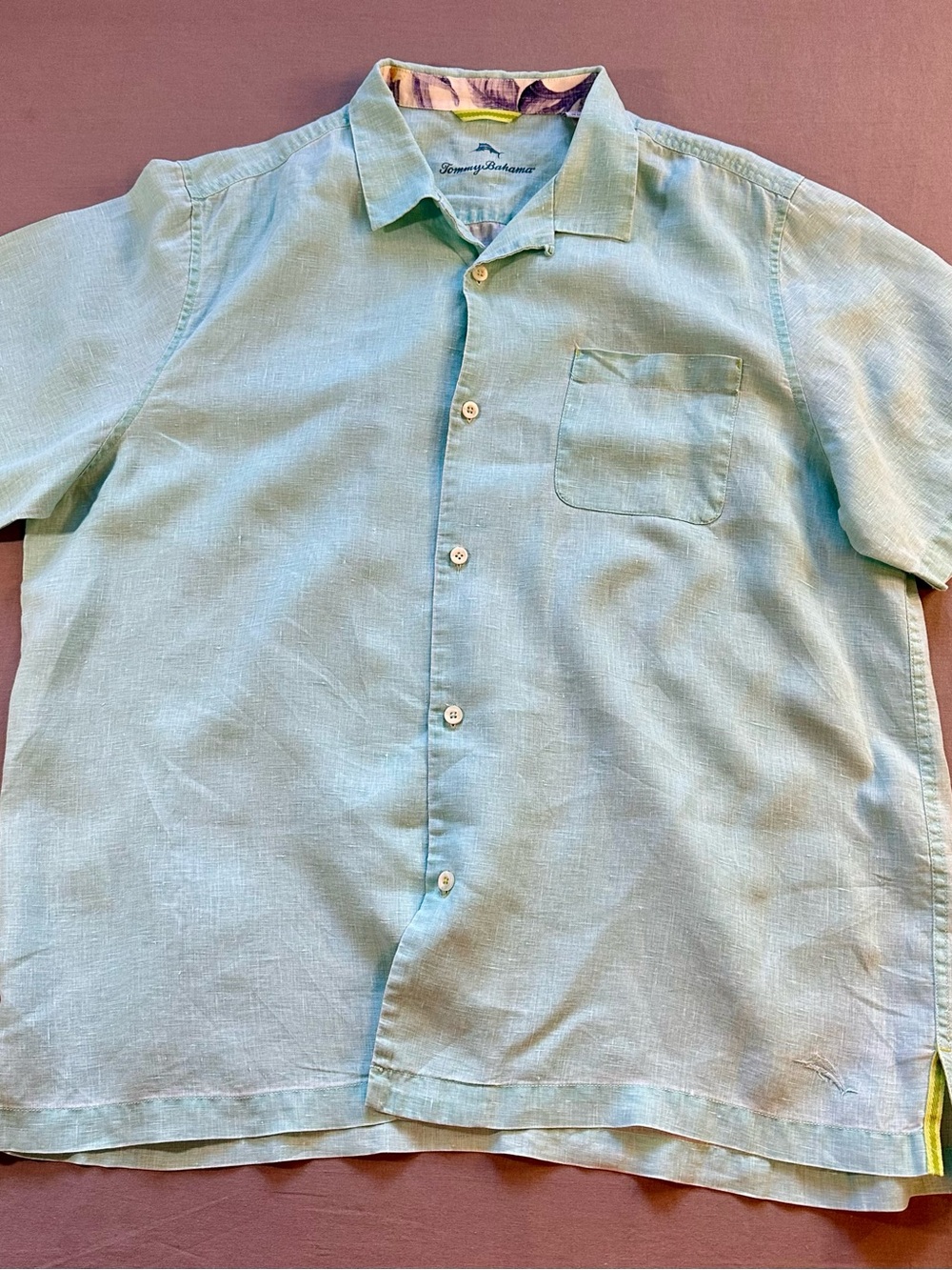 Tommy Bahama Seafoam Green 100% Linen Camp Shirt